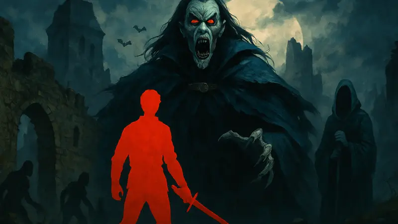 Логотип или арт Vampire Survivors, стилизованный под спин-офф для PS5.