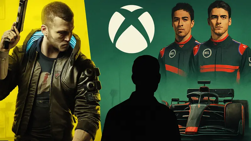 Коллаж из обложек игр Cyberpunk 2077, EA Sports F1 25 и логотипа Xbox Game Pass