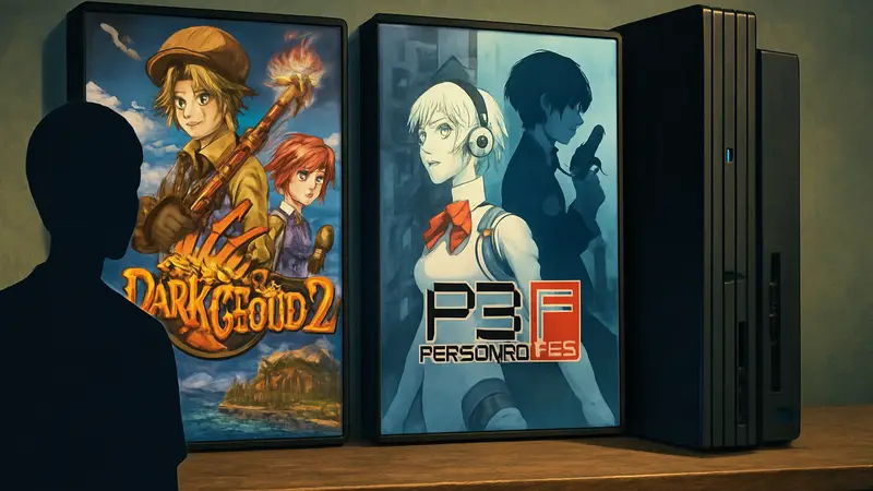 Коллаж из обложек культовых JRPG для PlayStation 2, таких как Dark Cloud 2 и Persona 3 FES, запертых на оригинальной платформе
