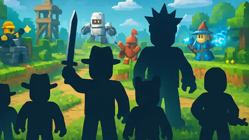 Яркие пиксельные юниты из Roblox Retro Tower Defense, выстроенные в боевую формацию