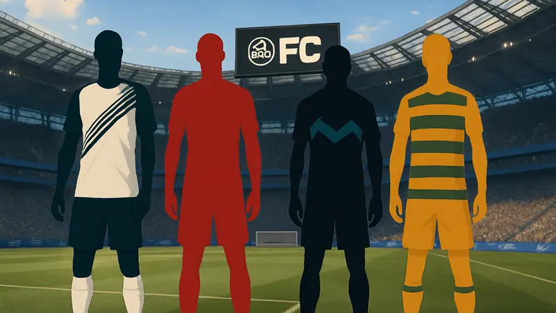 Игроки EA Sports FC 26 в стильных футбольных формах Ultimate Team на стадионе.