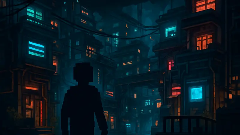 Скриншот из игры Pokopia с детализированным подземным городом в стиле киберпанка.