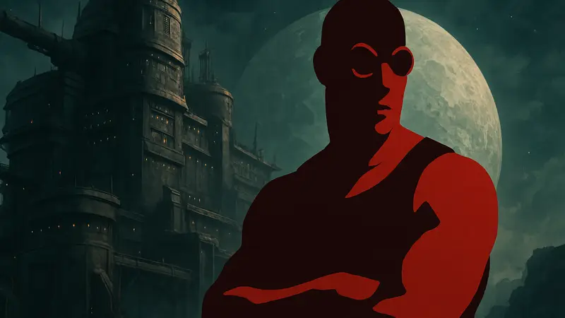 Вин Дизель в роли Риддика из игры The Chronicles of Riddick: Assault on Dark Athena на фоне тюрьмы.