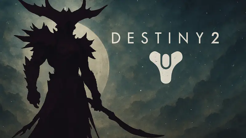 Арт-изображение персонажа Орикса из Destiny 2, стоящего на фоне логотипа игры с надписью 'Destiny 2'.