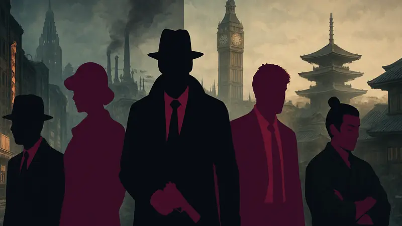 Персонажи Stranger Than Heaven в стилистике нуар на фоне городских пейзажей разных эпох