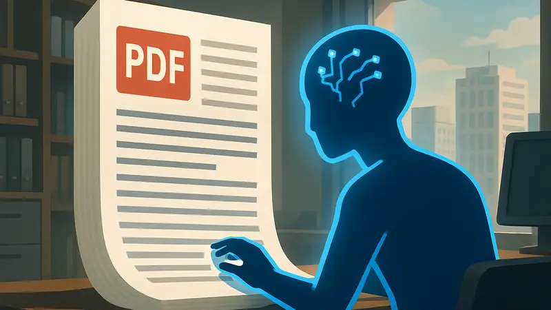 Изображение искусственного интеллекта, пытающегося читать большой PDF-документ