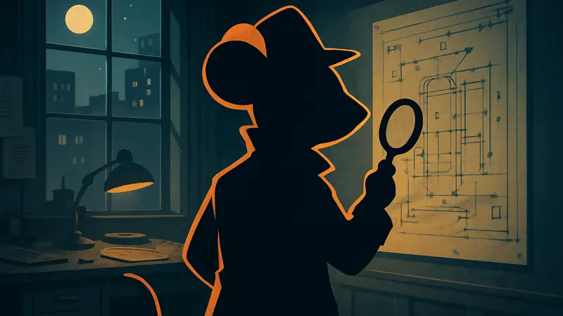 Главный герой Mouse P.I. for Hire расследует дело, фон квеста Чертежи, пожалуйста