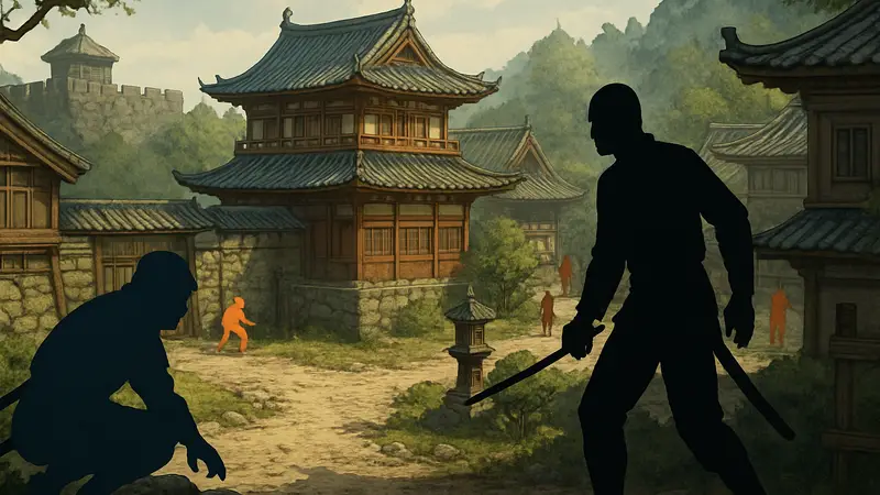 Скриншот из игры Shadow Tactics: Blades Of The Shogun, демонстрирующий стелс-геймплей в Японии.