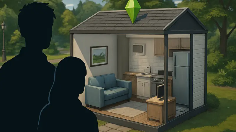 Крошечный дом размером 3х2 клетки, построенный игроком в The Sims 4.