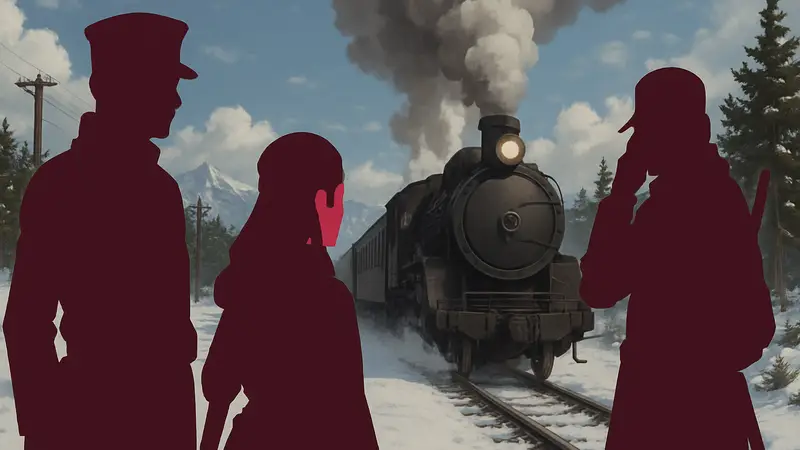 Тизер-визуал аниме «Золотой Камуи: Bousou Ressha-hen» с главными героями и поездом.