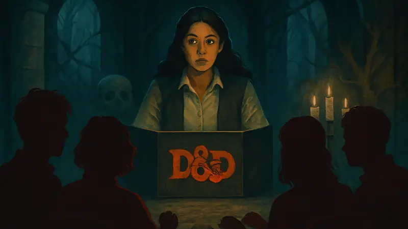 Кадр из шоу D&D с ДМ Жасмин Бхуллар и игроками, хоррор-механика отдыха.