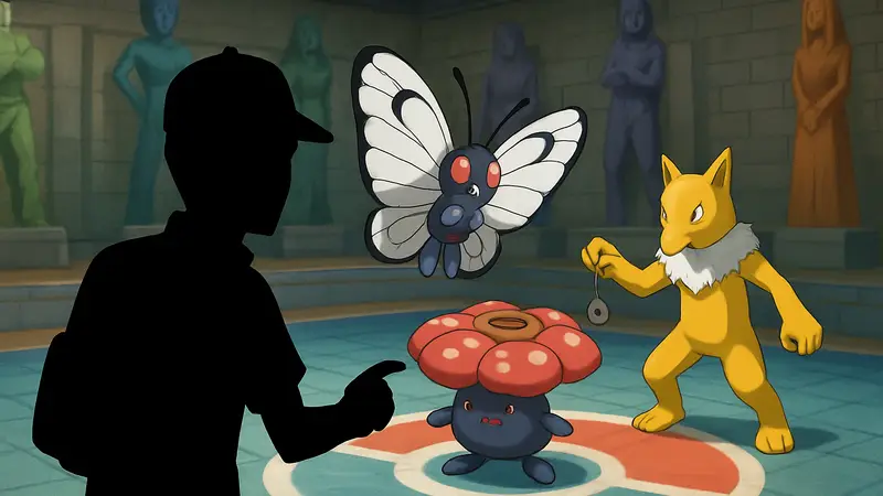 Скриншот или арт с покемонами из FireRed/LeafGreen на фоне Элитной Четверки