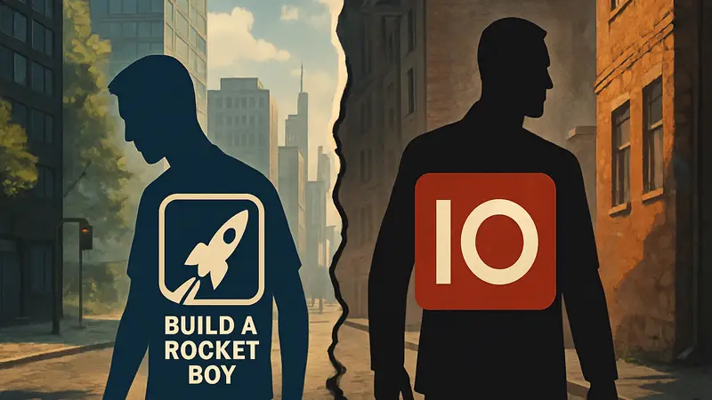 Логотипы Build a Rocket Boy и IO Interactive, символизирующие расставание в игровой индустрии.