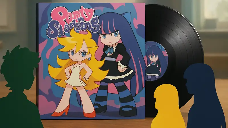 Виниловая пластинка с обложкой аниме Panty & Stocking with Garterbelt и персонажами