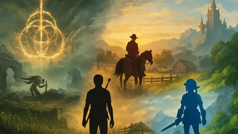 Игры с открытым миром, требующие освоения: Elden Ring, Red Dead Redemption 2, Zelda.