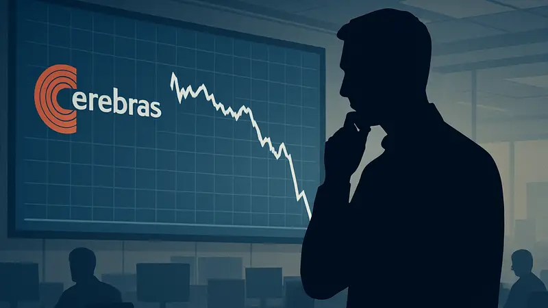 График акций компании Cerebras, показывающий резкое падение после публикации финансовых результатов.