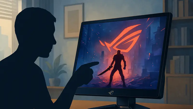 Компактный сенсорный игровой монитор Asus ROG Strix XG129C, вид спереди, на подставке.