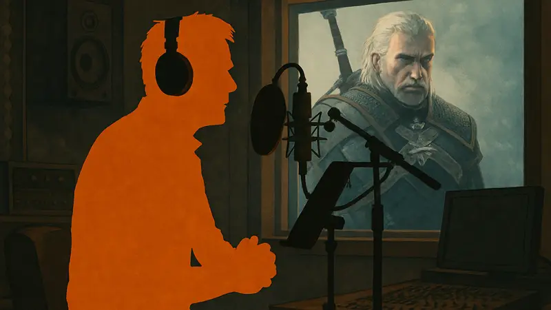Даг Кокл, актёр озвучки Геральта из The Witcher, на студии звукозаписи.