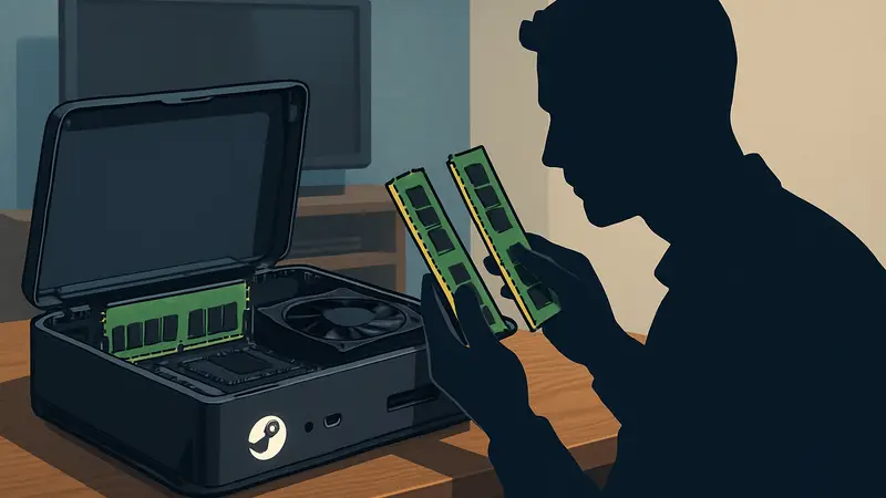 Игровая консоль Steam Machine с открытым корпусом, видны модули оперативной памяти