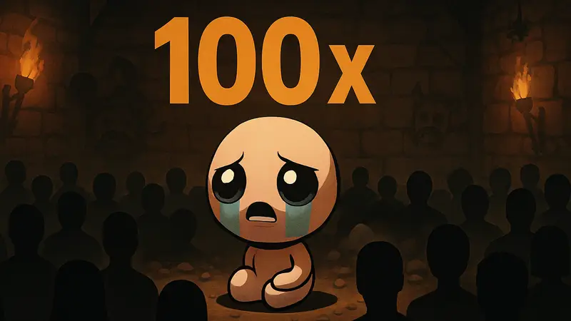 Игровой персонаж Айзек из The Binding of Isaac на фоне игрового поля, рекорд онлайна в Steam