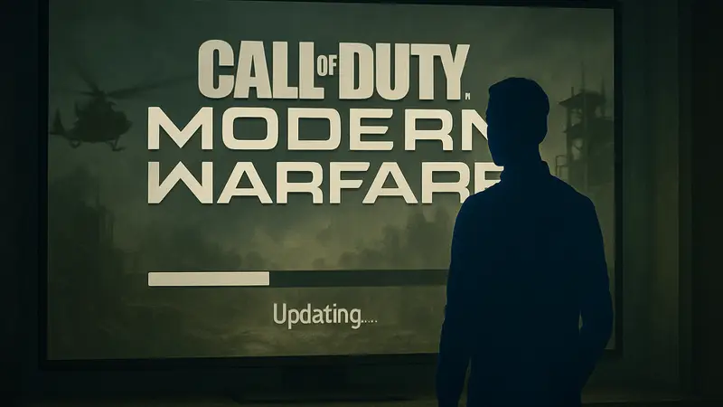 Логотип Call of Duty: Modern Warfare на фоне экрана загрузки обновления.