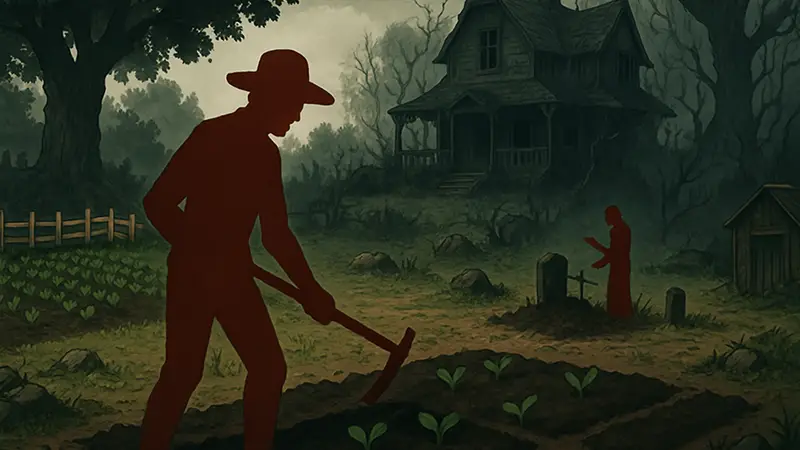 Изображение из игры Grave Seasons с элементами фермерства и ужаса.