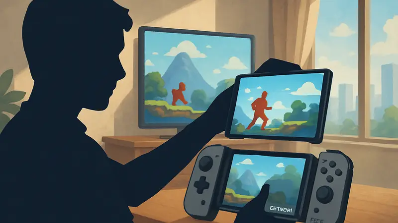 Портативное игровое устройство GameMT E5 MODX с модульным экраном и контроллерами.