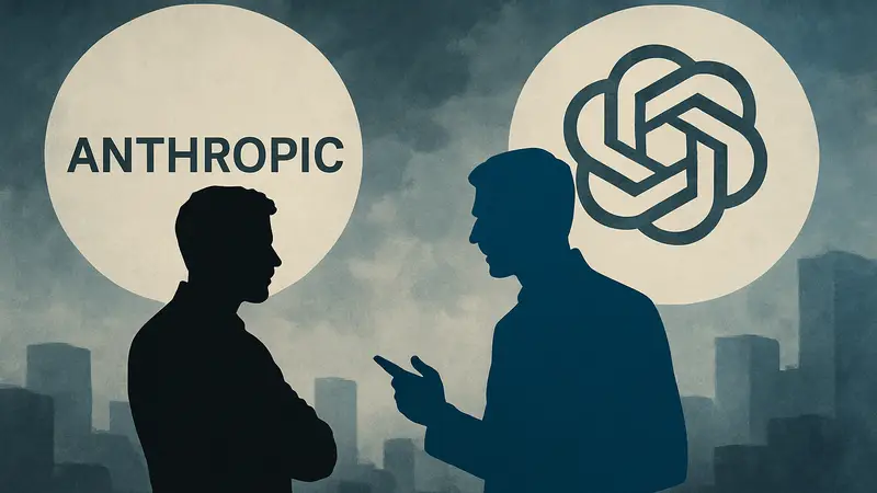 Логотипы Anthropic и OpenAI, символизирующие конфликт между двумя компаниями об этике ИИ.
