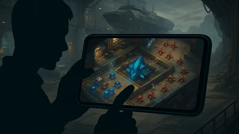 Игровой процесс Fleet Fortress с элементами roguelike и tower defense на мобильном устройстве.