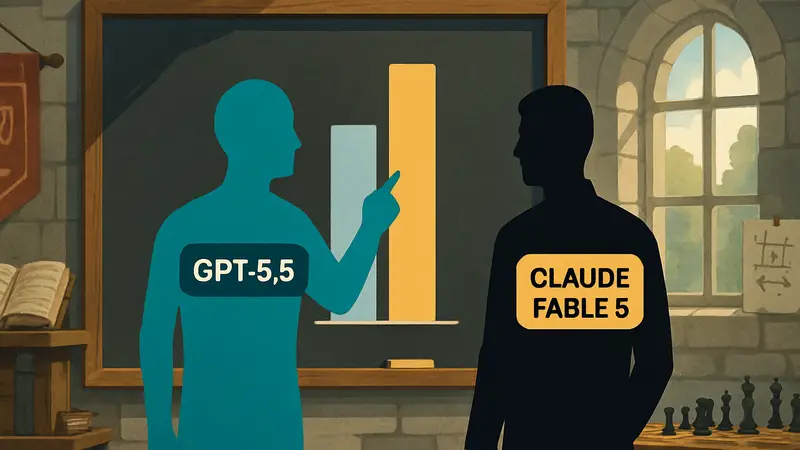 Сравнение результатов GPT-5.5 и Claude Fable 5 на бенчмарке Agents’ Last Exam для ИИ.