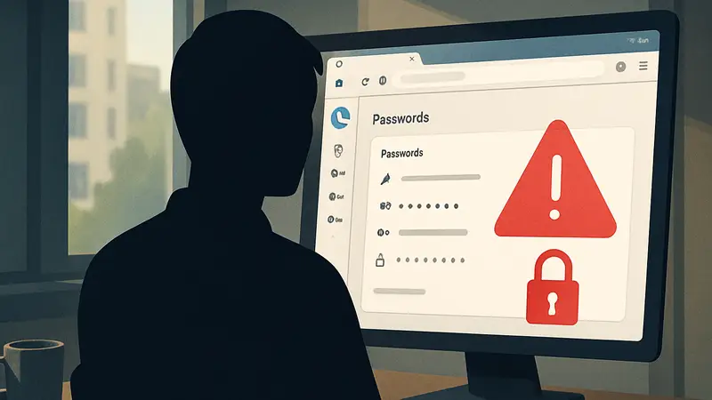 Снимок экрана Microsoft Edge, показывающий окно настроек паролей и предупреждение о безопасности.