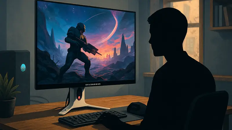 Игровой OLED-монитор Alienware AW2726DM на столе