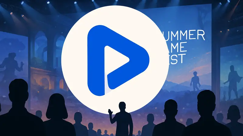 Логотип Player.gg на фоне игровой конференции Summer Game Fest
