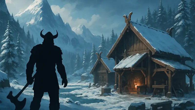 Концепт-арт или скриншот из Valheim, демонстрирующий заснеженные пейзажи Deep North или новые элементы мастерской.