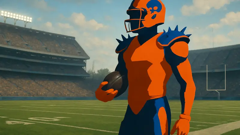 Игрок в американском футболе с уникальной экипировкой из EA College Football 27 на поле