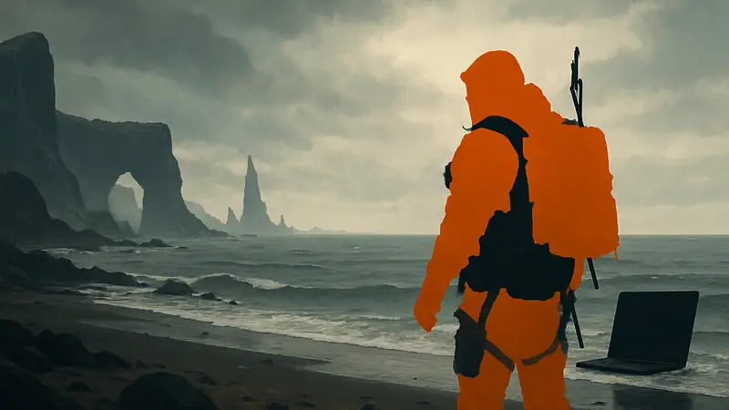 Обложка игры Death Stranding 2 On the Beach, где Сэм Портер Бриджес стоит на берегу, ПК релиз