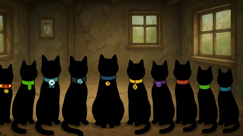 Коты в Mewgenics с различными ошейниками, символизирующими классы.