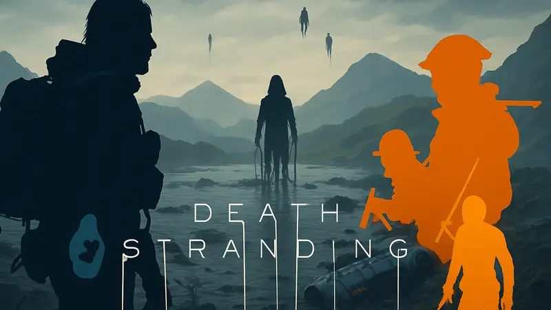 Постер фильма Death Stranding с логотипом и кадрами из игровой вселенной. Анонс экранизации.