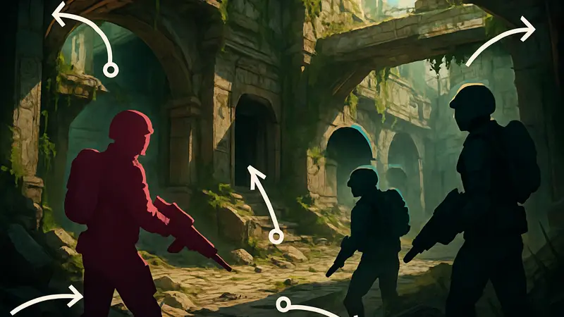 Игровой скриншот из Marathon с указателями на секретные места для лута.