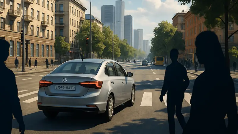 Скриншот из игры City Car Driving 2.0, демонстрирующий автомобиль на городской улице днем.