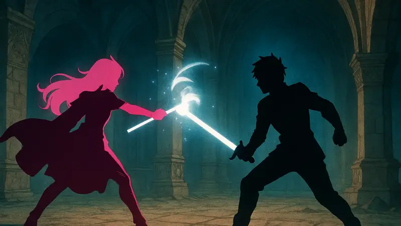 Эльфария и Зео в битве из аниме Wistoria: Wand and Sword Season 2, Episode 11