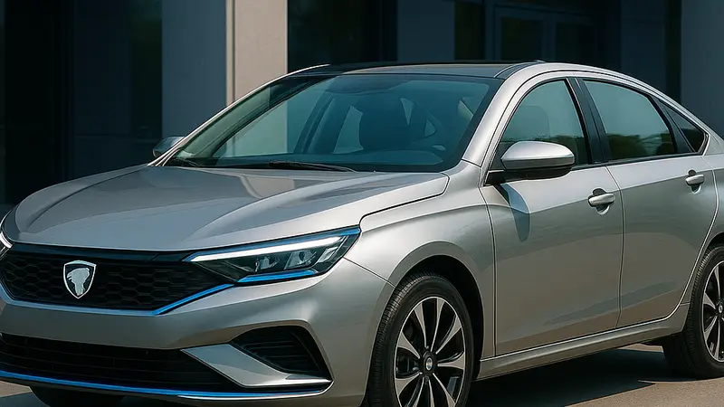 Изображение гибридного седана IKCO Envoy, внешне напоминающего Lada Vesta.