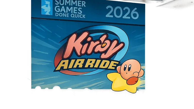 Логотип Kirby Air Ride на фоне Summer Games Done Quick 2026