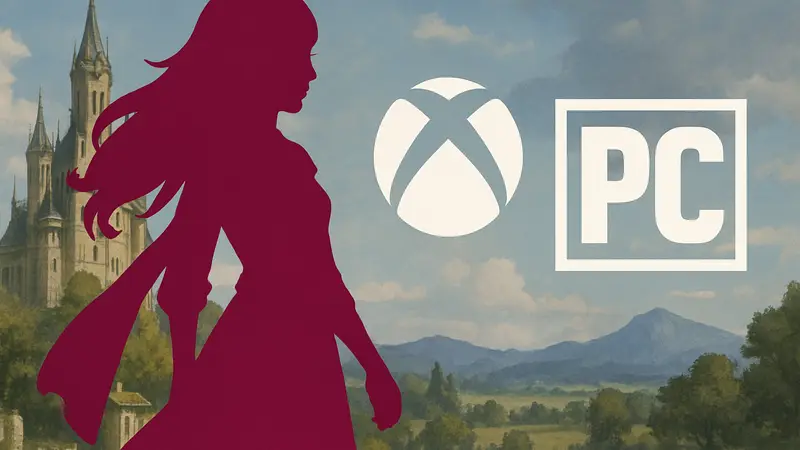 Игровой персонаж из Bravely Default Remaster на фоне логотипов Xbox и PC, символизирующий релиз на новых платформах.