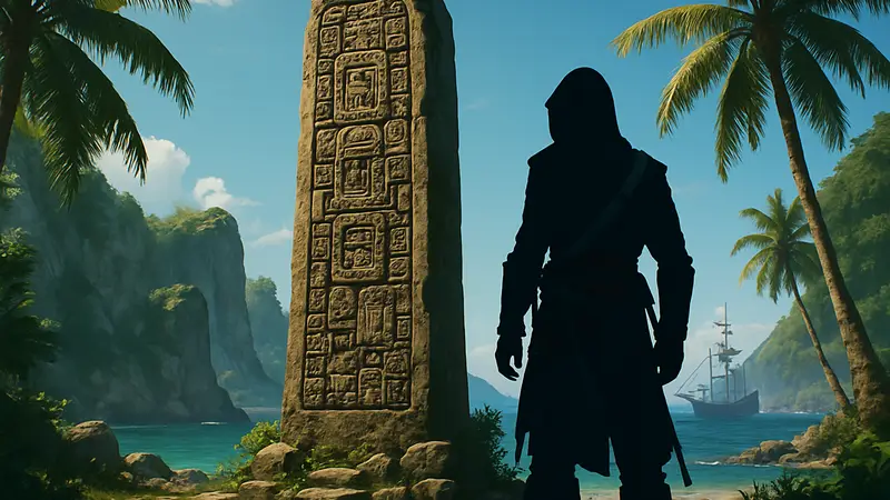 Майянская стела на Кошачьем острове в игре Assassin's Creed Black Flag Resynced.