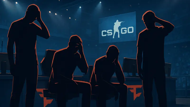 Команда FaZe Clan на турнире по CS2, игроки выглядят расстроенными после проигрыша квалификации на Major.