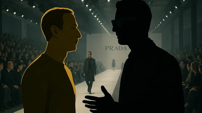 Марк Цукерберг и дизайнер на модном показе Prada, намекая на возможное сотрудничество по AI-очкам