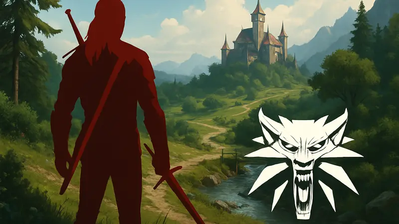 Геральт из The Witcher 1 в открытом мире, логотип ремейка