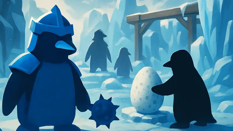 Пингвин-воин в Knockout Roblox, иллюстрация получения скинов и яиц.