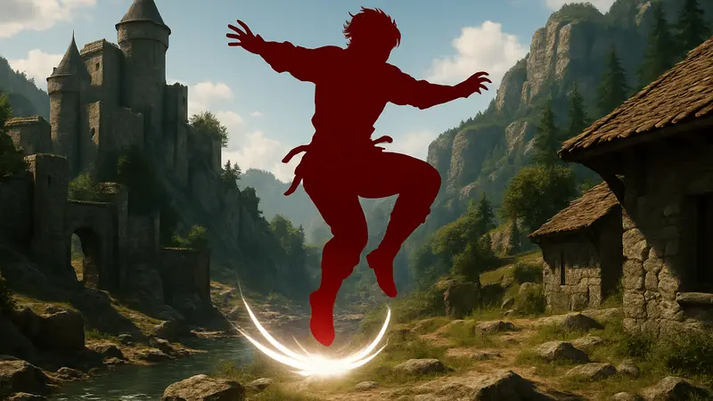 Кадры геймплея Crimson Desert: персонаж использует улучшенное воздушное уклонение.